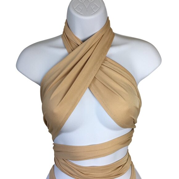 Sexy Beige Bikini Set Size Medium Multi Strap Wrap-Around Adjustable‎ Design - Picture 2 of 10